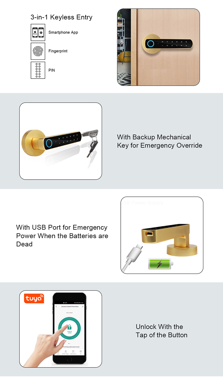 Zinc Alloy Wireless Smart Tuya Lock With Backup Mechanical Key For Emergency Override (1).jpg